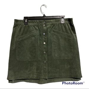 BCBG Mora Mini Skirt Faux Suede A-Line Dusty Olive Sz L